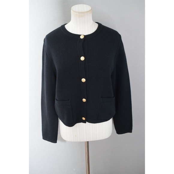 J.Crew Emilie Lady Jacket Medium Sweater Black Gold Button Front Pockets New - Picture 1 of 6